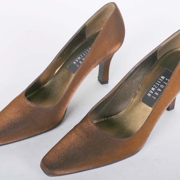 Women's Stuart Weitzman Bronze Silk Heels 7.5 AA - Picture 1 of 6